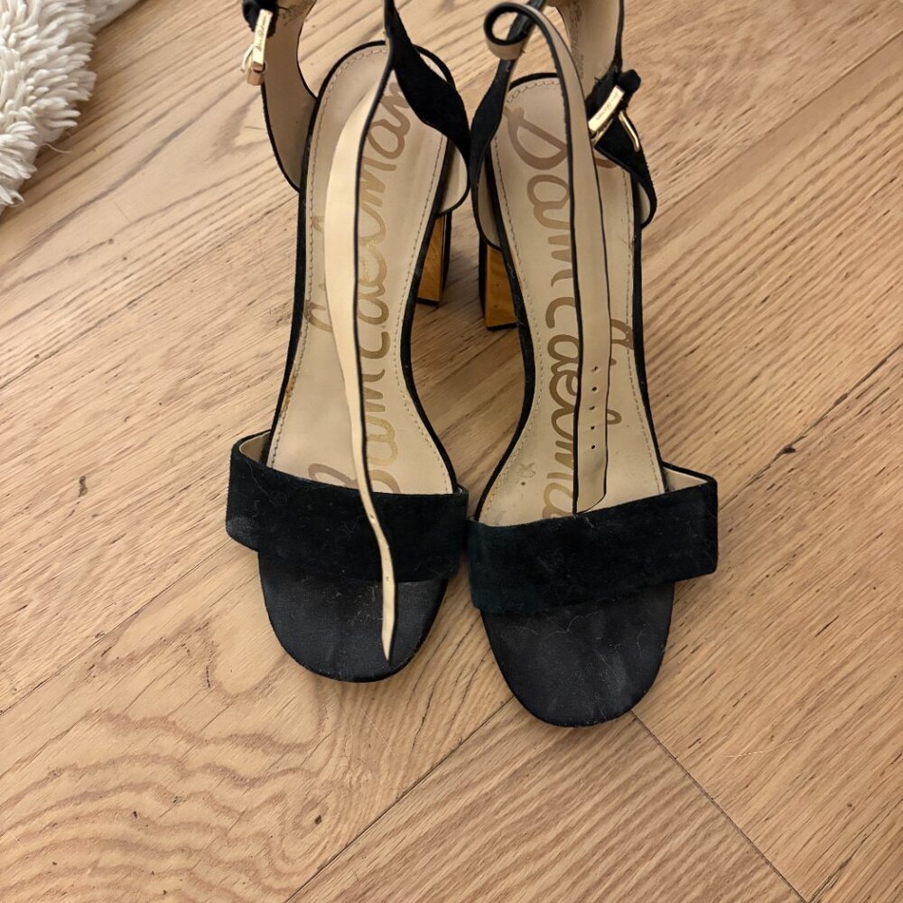 Sam Edelman Synthia Suede Leather Sandal Heels Black Size 9.5 - Picture 2 of 5